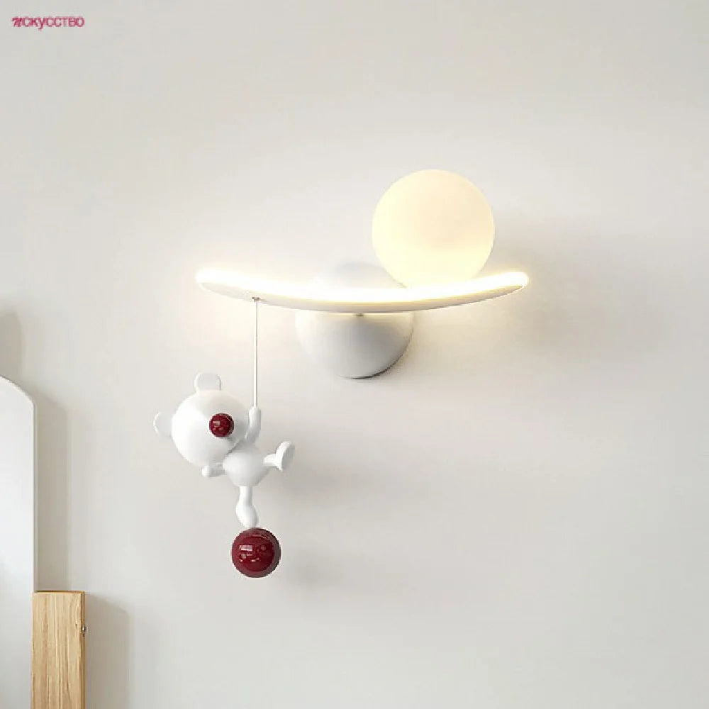 Metal bear and moon wall light for indoor decor