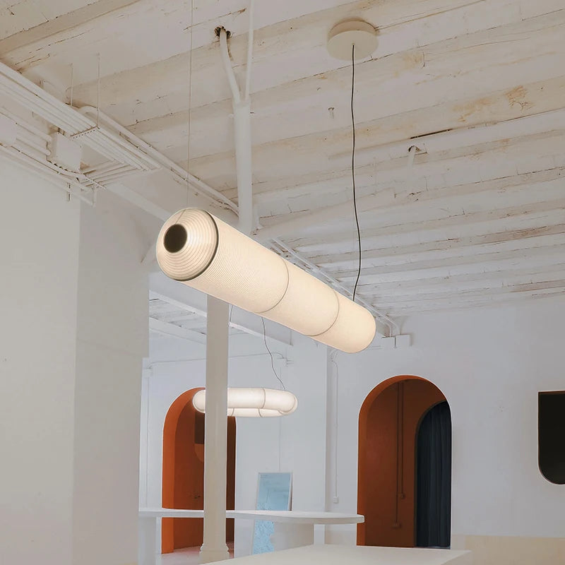 Cylindrical fabric pendant light for elegant interior decoration