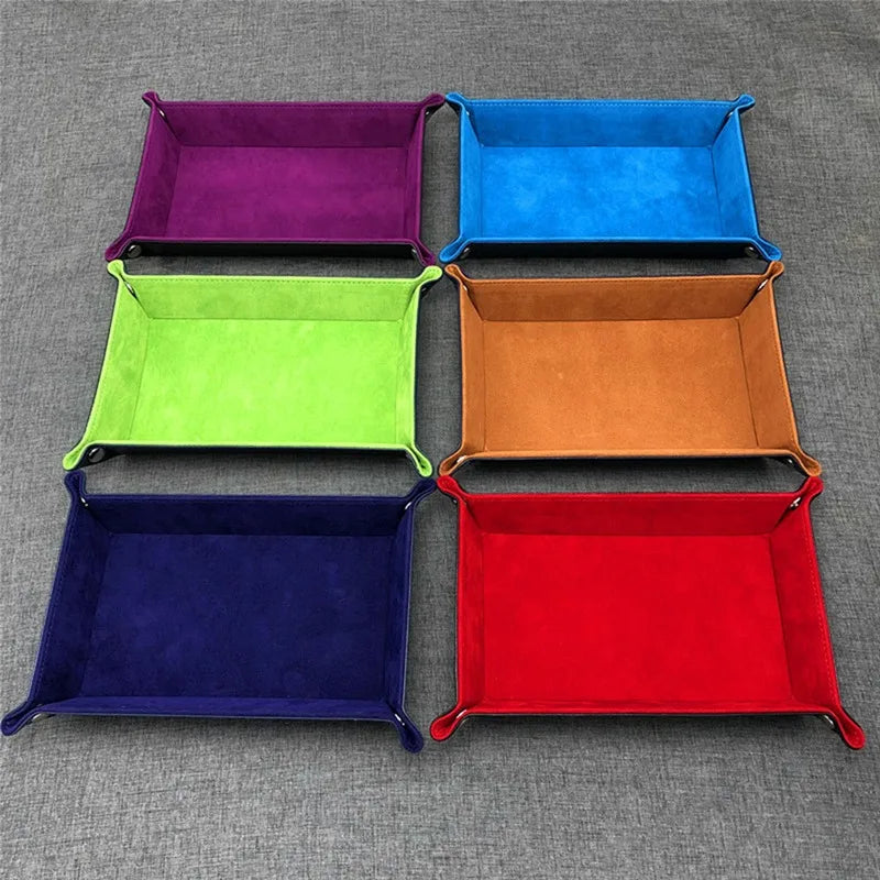 Folding leather storage tray for games and miscellaneous items