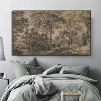 vintage neutral forest landscape painting on canvas
