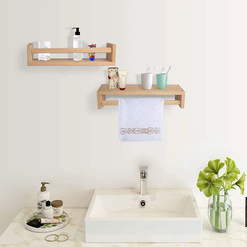 set of 2 natural wood wall shelves for children and decoration
