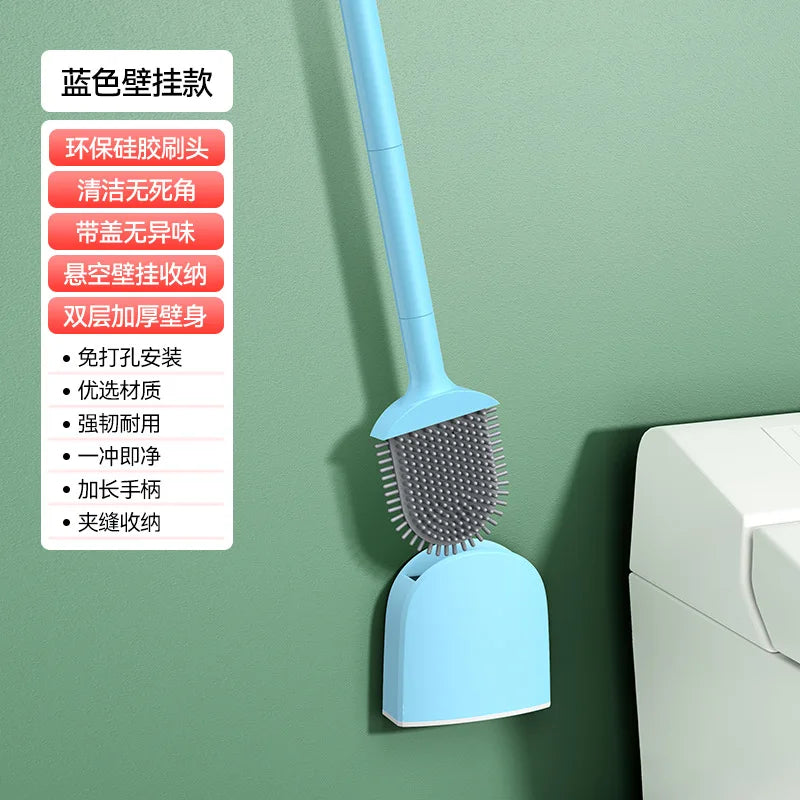 Silicone toilet brush with hanging holder and long handle - vue 7 sur 8