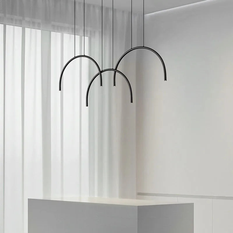 Modern gold brass pendant light 2/4/6 LED adjustable height - vue 5 sur 7