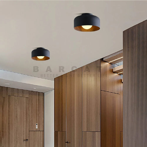 Nordic modern walnut wood texture LED ceiling light for bedroom, living room, kitchen, study, hallway, balcony, round G9 chandelier - 8692435976538 - vue 5 sur 8