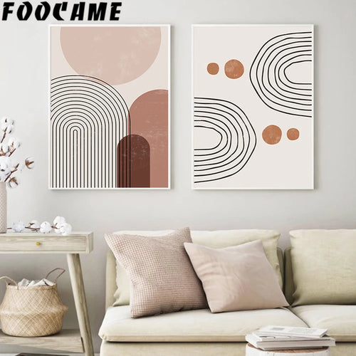 abstract geometry line rising sun moon canvas wall decor - vue 6 sur 13