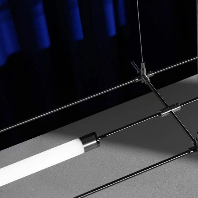 Ultra long industrial LED chandelier for bar, studio or office - vue 6 sur 8