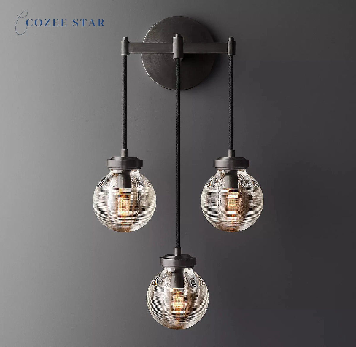 Pearl triple retro modern LED brass and chrome crystal wall light