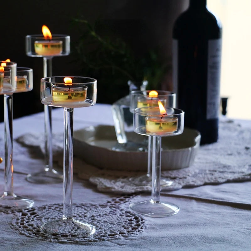 Glass candle holder set for elegant table decor
