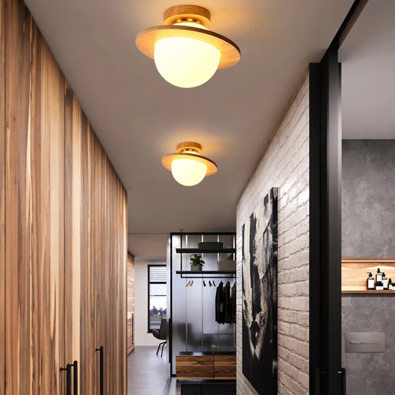 Modern minimalist solid wood LED ceiling light - vue 6 sur 8