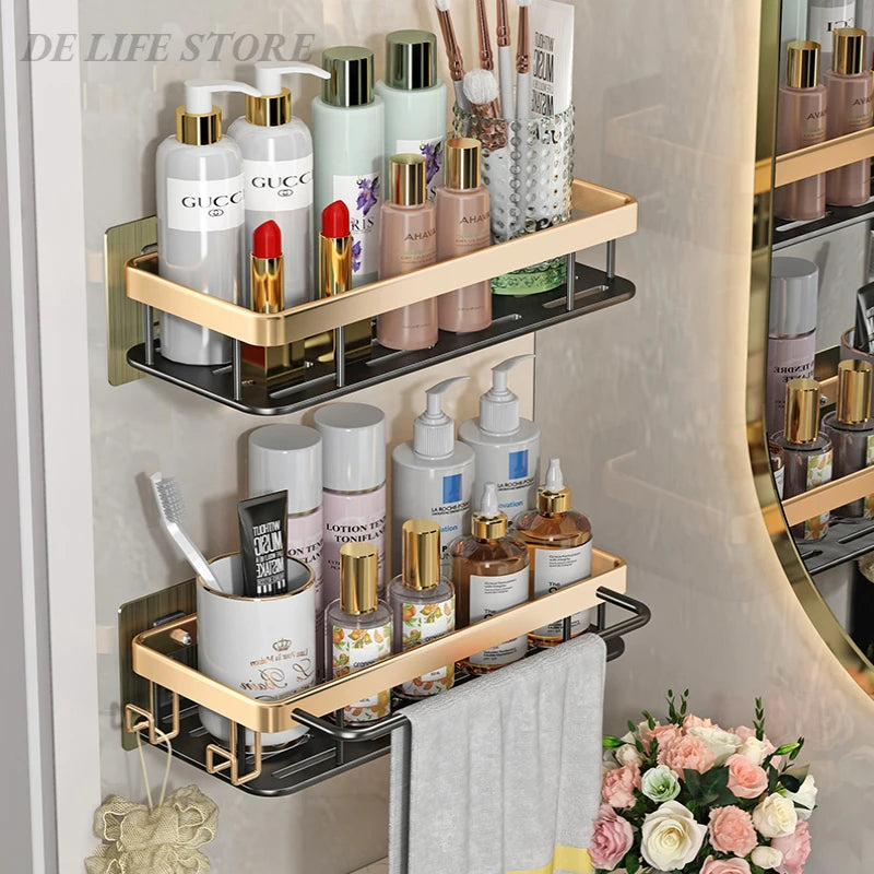 Aluminum wall shelves for bathroom without drilling