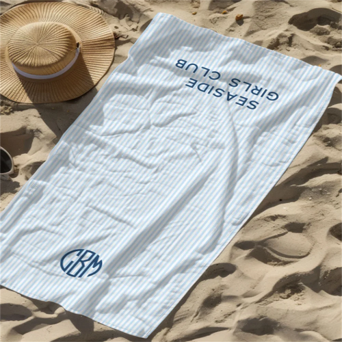 Personalised preppy striped monogram beach towel - vue 5 sur 6