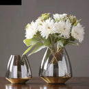 modern glass vase with metal base for floral decoration