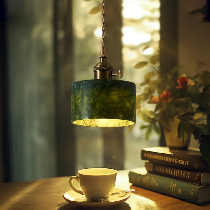 Natural jade pendant light French retro style for elegant interiors