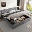 Upholstered Bed, Double Bed, Velvet Fabric, with Bed Box, Slatted Frame and Storage Space, Grey, 180 x 200 cm