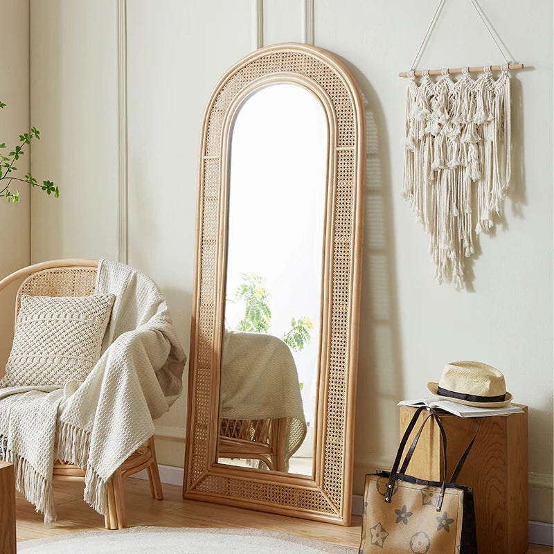vintage full length rattan mirror for dressing room