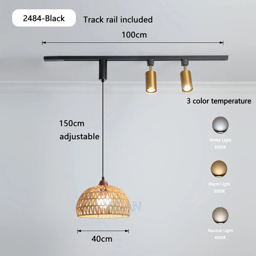 Wabi-sabi retro metal and wood pendant light for shop - vue 15 sur 17