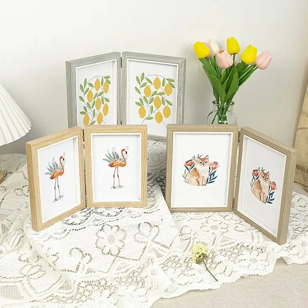 Foldable wooden photo frame for desktop album - vue 3 sur 14