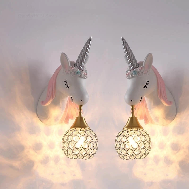 wall light Cartoon children baby wall hanging LED resin unicorn blue pink for princess girl bedroom decoration