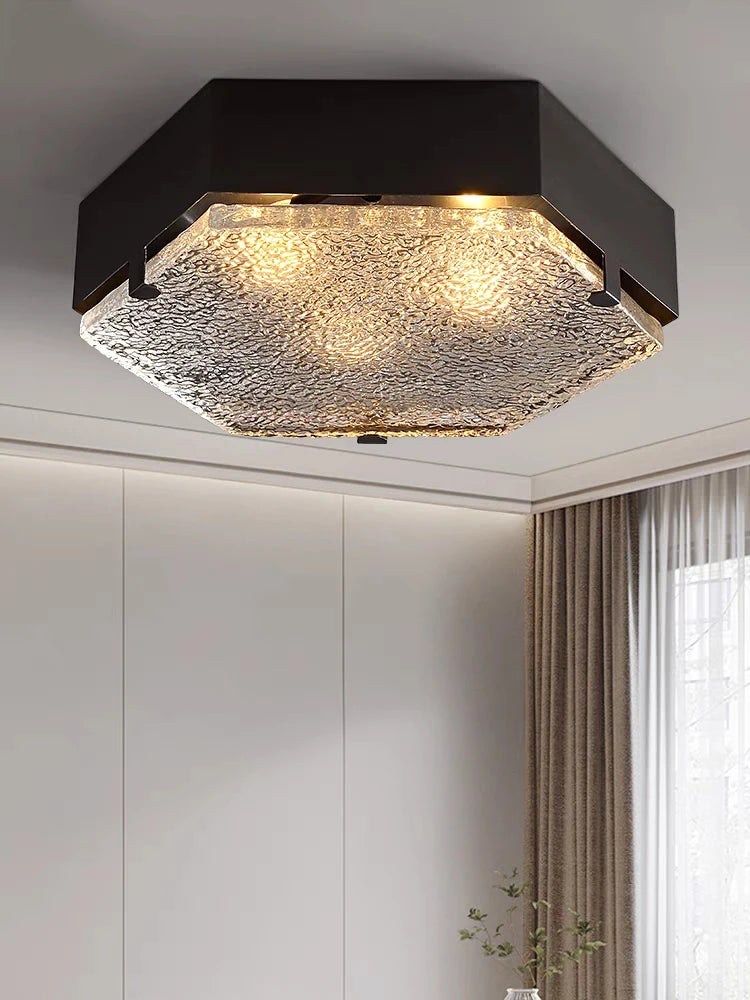 luxury copper ceiling light design with wavy glass for modern interior