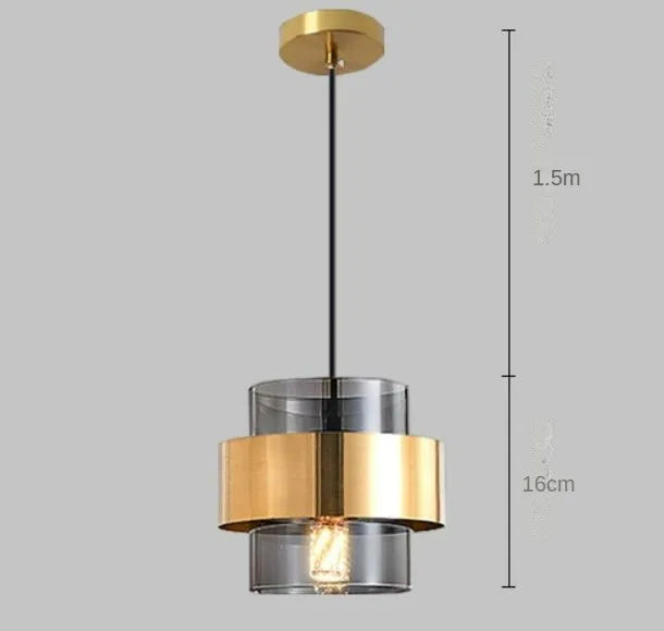 Modern glass pendant light for restaurant, café, bar, gold wrought iron and glass shade