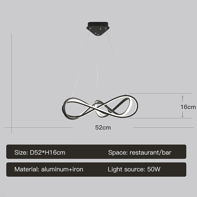Modern LED chandelier with remote control, elegant curved design - vue 12 sur 12