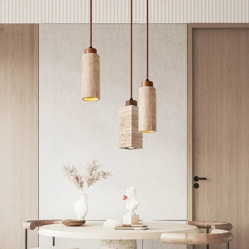 Set of 3 natural wabi sabi LED pendant lights - vue 4 sur 14