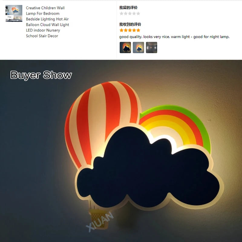 Children's hot air balloon cloud LED wall light - vue 6 sur 10