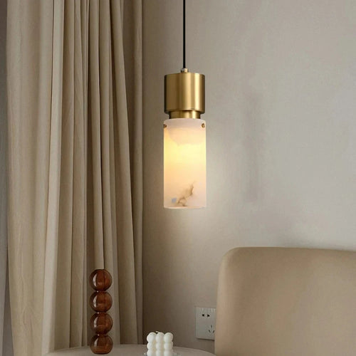 Natural marble chandelier with adjustable cord - vue 5 sur 7
