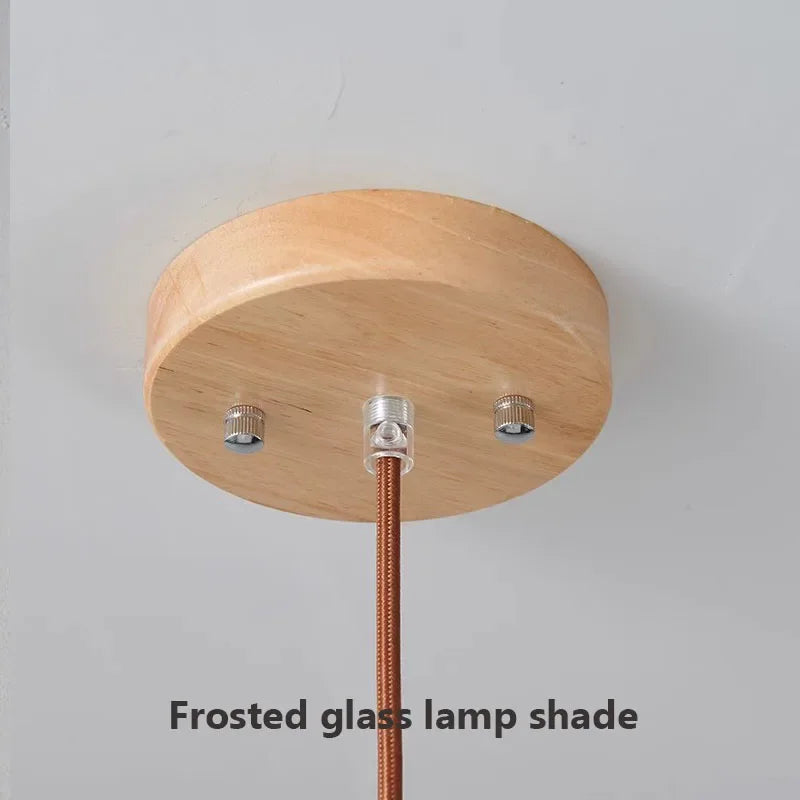 Nordic white striped glass pendant light with wood accent for dining, kitchen and bedside - vue 5 sur 9