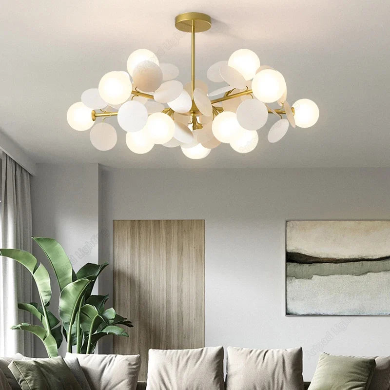 Modern glass chandelier with golden grape design pendant lights