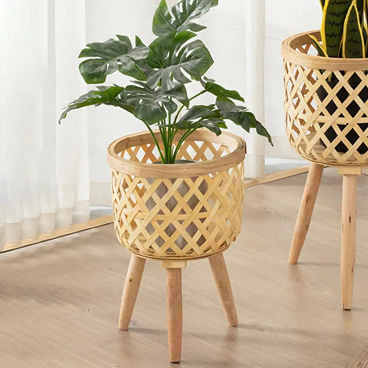 Nordic rattan tall woven wicker flower stand - vue 3 sur 8
