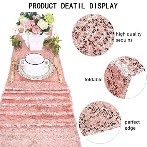 Gold sequin table runner for party decoration - vue 6 sur 7