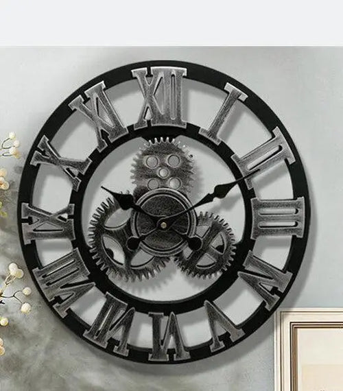 retro wooden wall clock industrial style for artistic decoration
