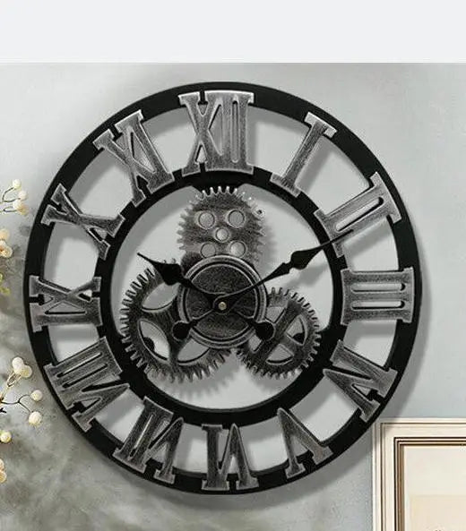 retro wooden wall clock industrial style for artistic decoration