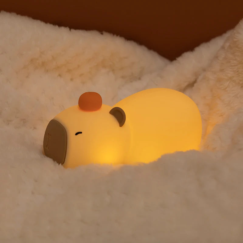 Children's cartoon silicone LED capybara night light USB rechargeable dimmable sleep lamp for kids' bedroom decor birthday gift - vue 4 sur 6