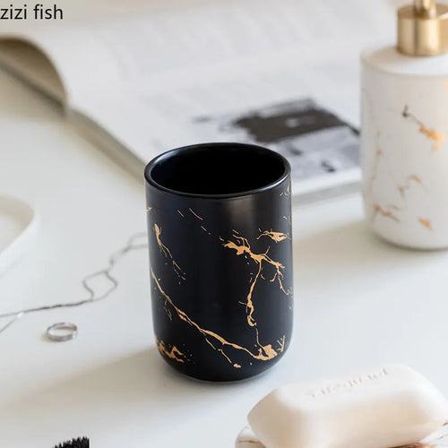 marbled ceramic bathroom and storage set - vue 6 sur 11