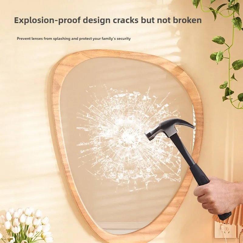 Trendy mid-century wooden wall mirror with HD reflection