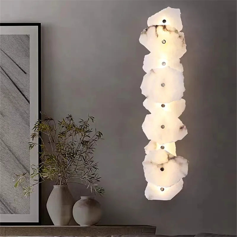 Modern brass LED wall light with natural marble luxury lamp for bedroom, living room, dining room or hallway