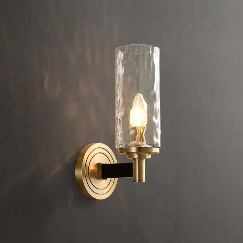 Retro copper wall light with decorative ripple glass