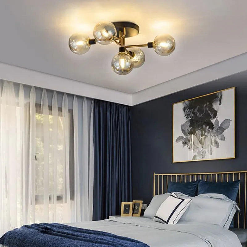 Modern gold glass and elegant metal ceiling light