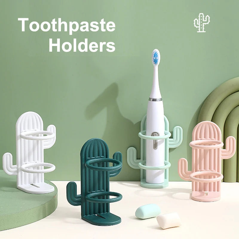 Wall-mounted cactus toothbrush holder for bathroom and makeup