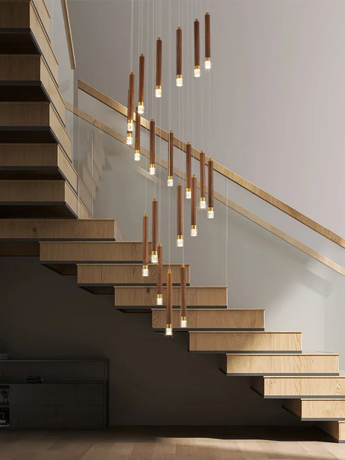 Modern LED walnut chandelier for simple Nordic duplex - vue 7 sur 7