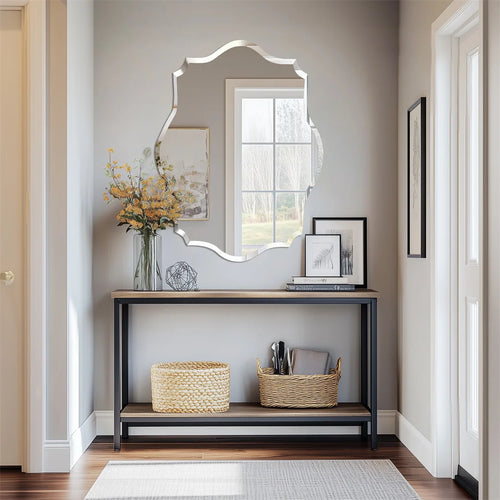LUVODI Minimalist Frameless Wall Hanging Mirror Asymmetrical Vanity Mirror with Beveled Edge for Bathroom,Entryway - vue 5 sur 8