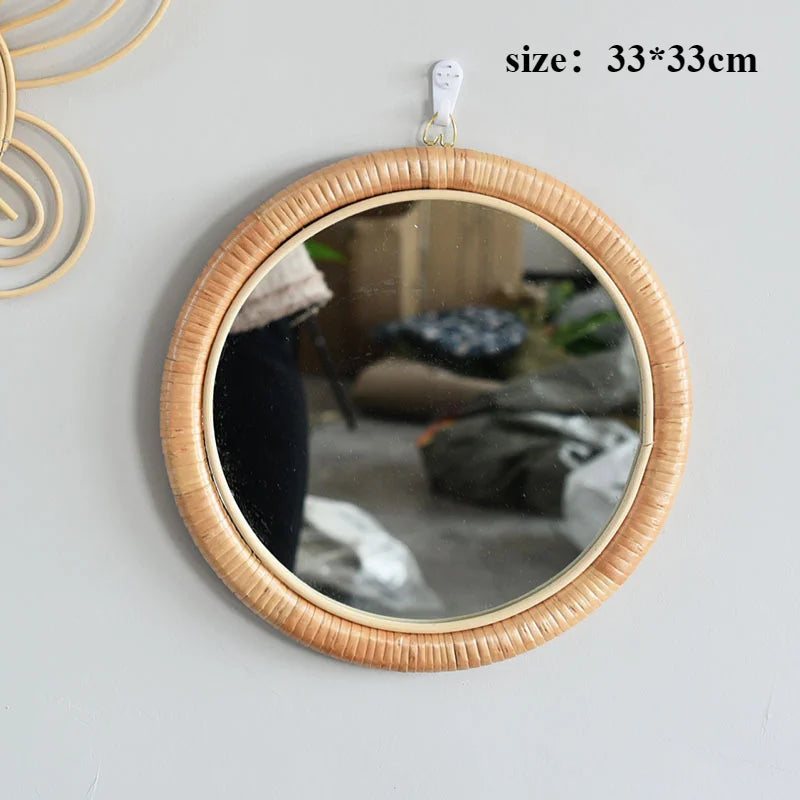 handmade rattan retro decorative mirrors for wall decor - vue 6 sur 6