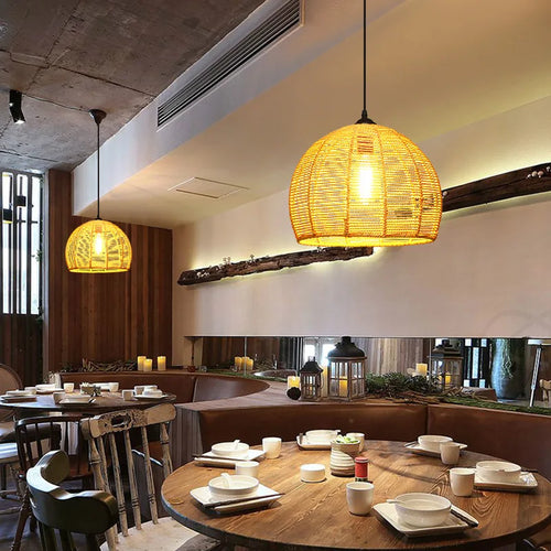 Vintage sisal pendant light with creative lighting and elegant weaving - vue 5 sur 10