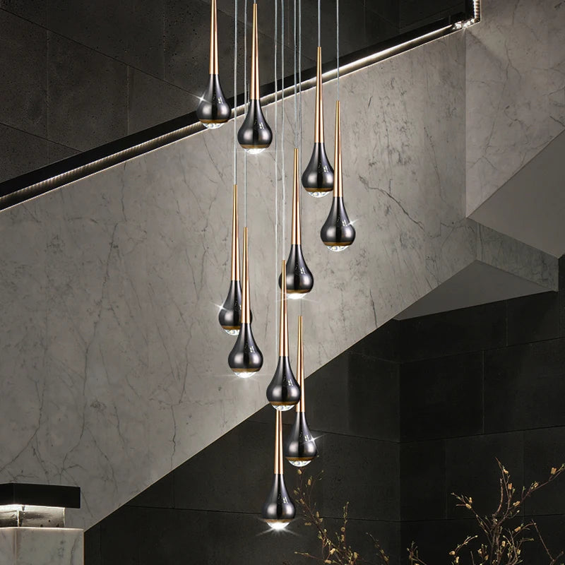 Modern nordic long hollow chandelier ideal for loft, hotel, or apartment - vue 5 sur 16