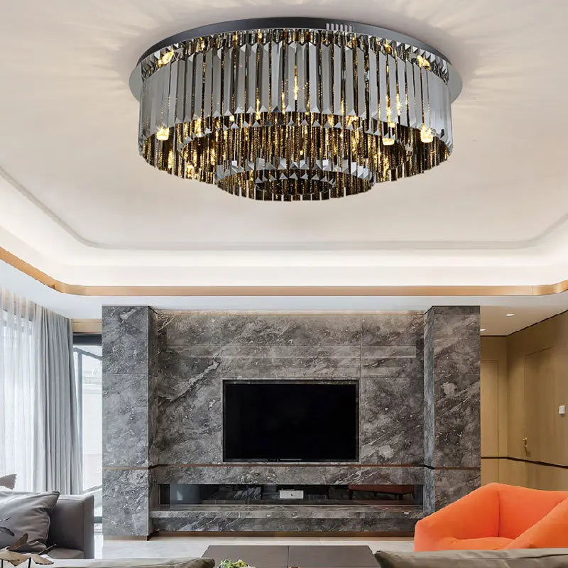 Luxury round crystal LED ceiling light - vue 3 sur 9