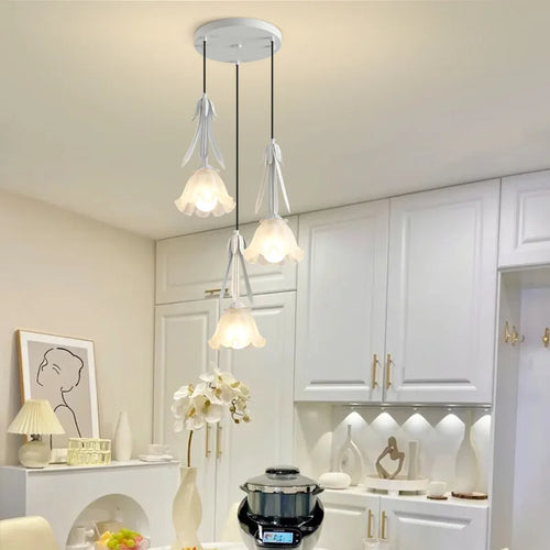3-head milk white glass LED pendant chandelier - vue 5 sur 12