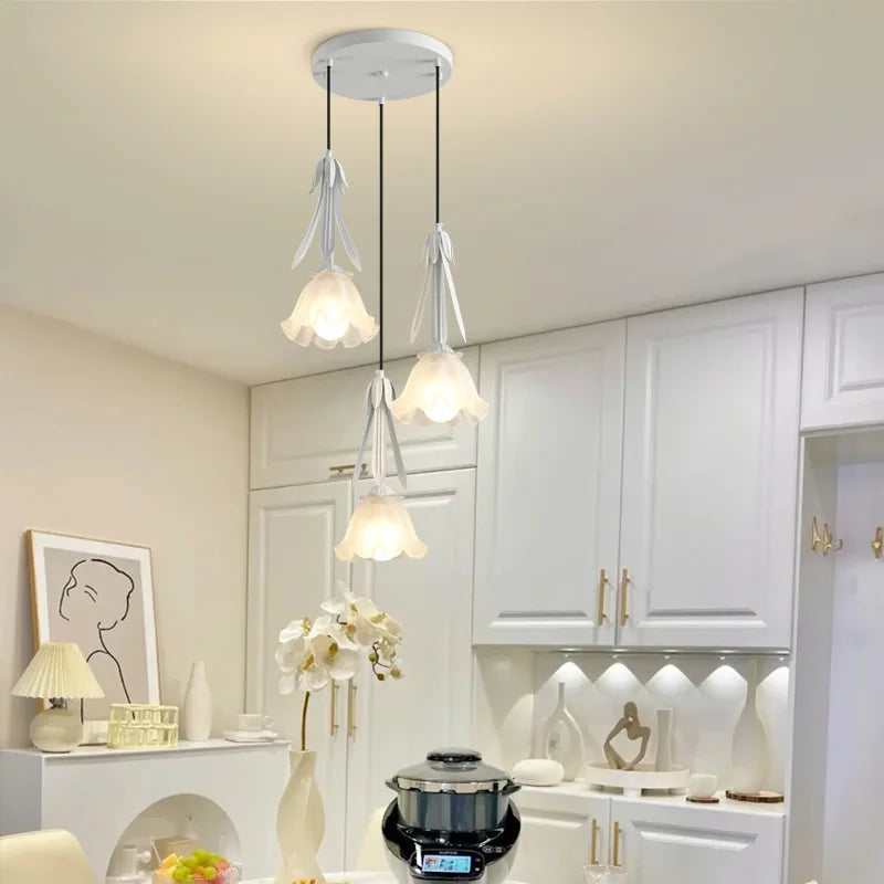 3-head milk white glass LED pendant chandelier - vue 4 sur 12