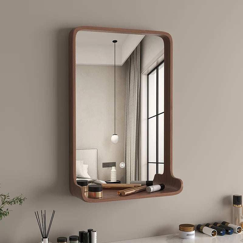 Solid wood mirror with LED lighting and wall mounting